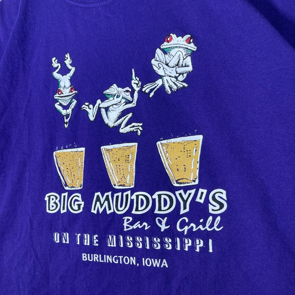 VTG Big Muddy Bar Shirt Mens Large Brewery Purple Frogs Beer Casual Graphic Y2K - Picture 5 of 9